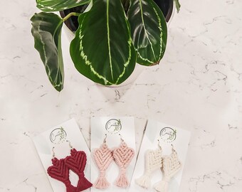 Heart Macrame Earrings, Boho Earrings,  Bridesmaid Gift, Multiple Color Options
