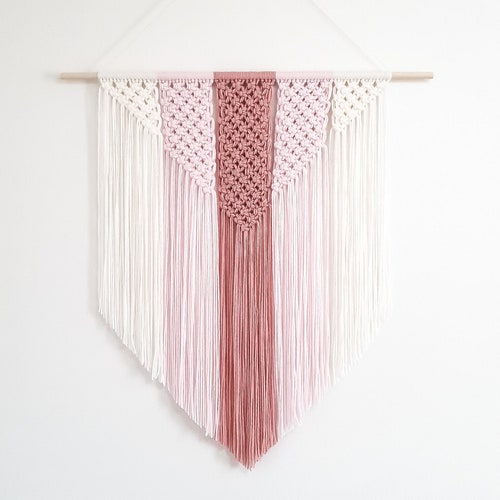 Pink and White Yarn Hoop Wall Hanging / Macrame Wall Hanging / Etsy