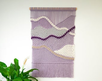Handmade Lavender Purple Macrame Wall Hanging "AVA", 3 Feet Wide, Woven Art