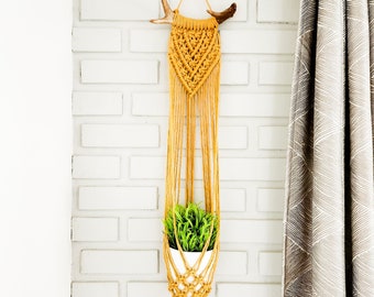 Macrame Plant Hanger on Antler, Boho Plant Hanger, Boho House Decor, Tassel Plant Hanger