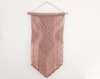 Mauve Macrame Wall Hanging: Boho Chic Cotton Rope, Driftwood Decor