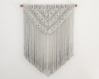 Handmade Macrame Woven Wall Hanging: Gray Boho Home Decor