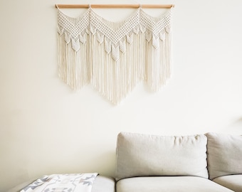 Handmade Beige Macrame Wall Hanging 4 Feet Wide