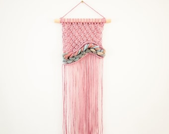 Handmade Pink Macrame Wall Hanging: Woven Tapestry, Small Wall Art