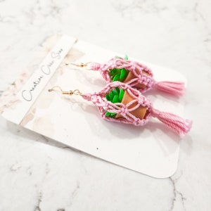 Handmade Macrame Plant Hanger Earrings,  Gold or Silver Color, Multiple Color Options for Macrame, Macrame Earrings, Dangle Earrings