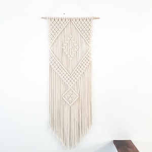 Handmade Beige Macrame Wall Hanging, Bohemian Decor, Narrow and Long, Wall Decor, Woven Wall Hanging image 1