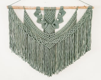 Handmade Macrame Wall Hanging: Laurel Blue Boho Decor, 39" Wide