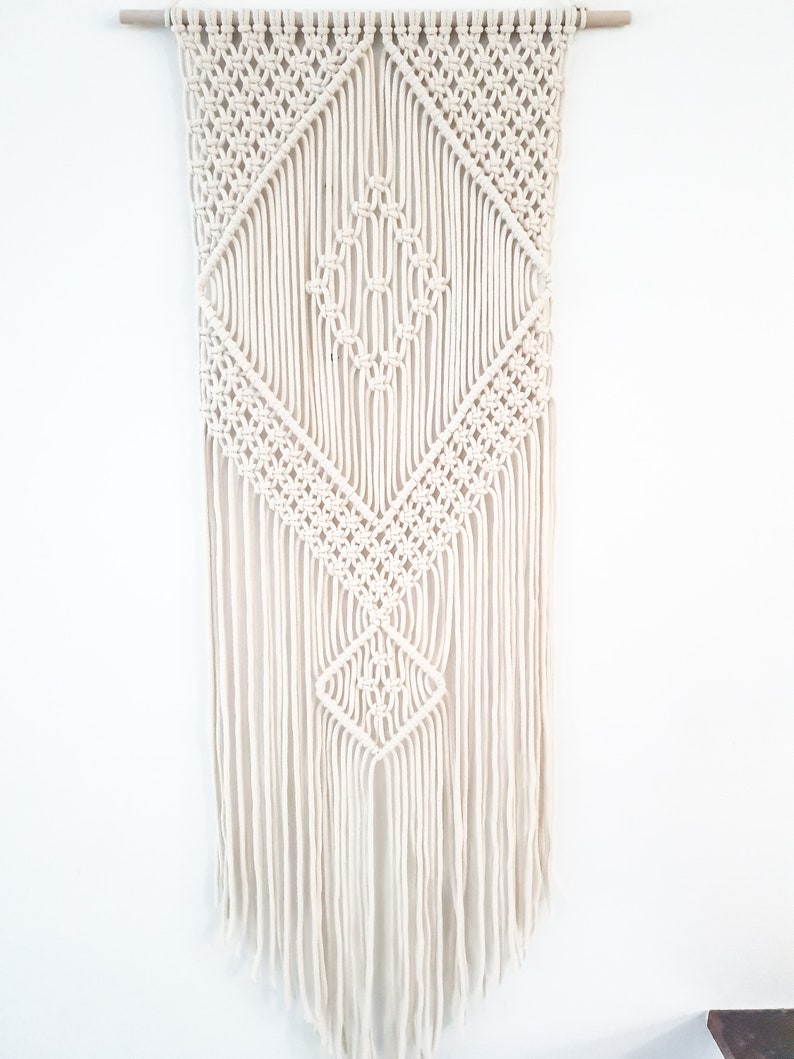 Handmade Beige Macrame Wall Hanging, Bohemian Decor, Narrow and Long, Wall Decor, Woven Wall Hanging image 10