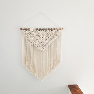 Macrame Woven Wall Hanging, Boho Home Decor, Wall Art, Woven Wall Hanging, Beige, Natural White, Handmade in United States