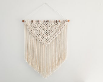 Macrame Woven Wall Hanging, Beige Boho Decor, Handmade Cotton Art