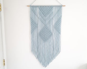Handmade Light Blue Macrame Wall Hanging: Boho Chic Decor (3 Foot Length)
