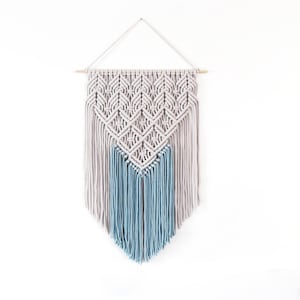 Handmade Light Gray and Blue Macrame Wall Hanging