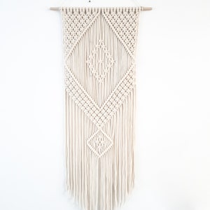 Handmade Beige Macrame Wall Hanging, Bohemian Decor, Narrow and Long, Wall Decor, Woven Wall Hanging image 3