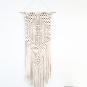 Handmade Beige Macrame Wall Hanging, Bohemian Decor, Narrow and Long, Wall Decor, Woven Wall Hanging image 2