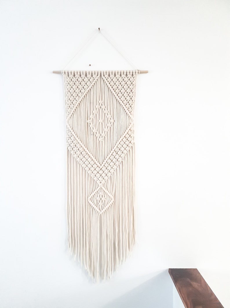 Handmade Beige Macrame Wall Hanging, Bohemian Decor, Narrow and Long, Wall Decor, Woven Wall Hanging image 2