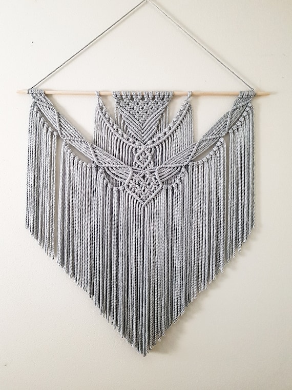 Extra Large Gray Macrame Wall Hanging: Boho Home Decor (3ft x 3ft)