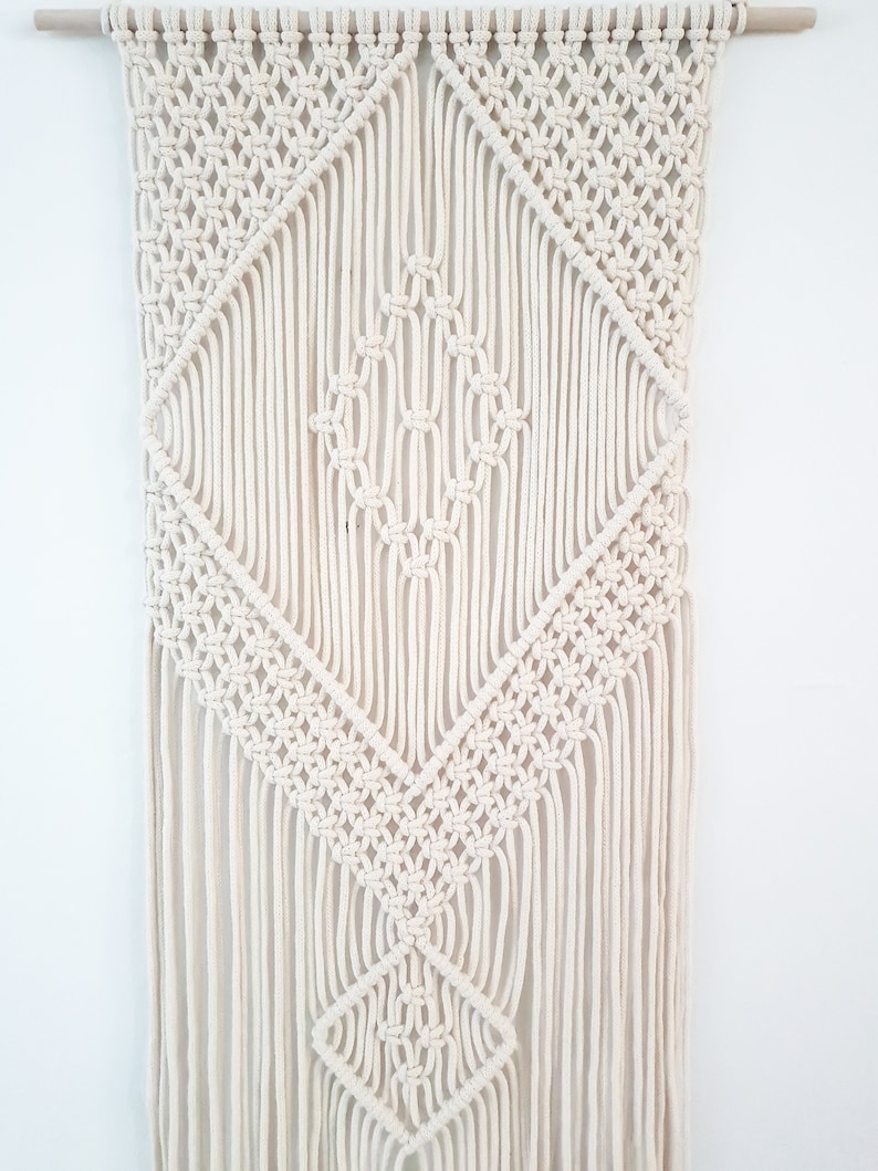 Handmade Beige Macrame Wall Hanging, Bohemian Decor, Narrow and Long, Wall Decor, Woven Wall Hanging image 5