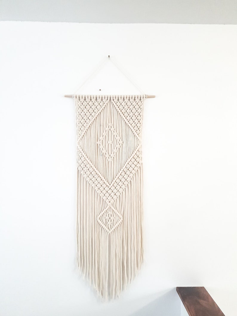 Handmade Beige Macrame Wall Hanging, Bohemian Decor, Narrow and Long, Wall Decor, Woven Wall Hanging image 1