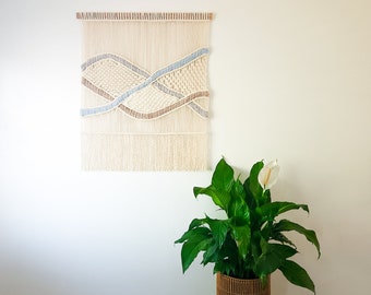 Handmade Natural White Macrame Wall Hanging "Elaine", 3 Feet Wide, Woven Art