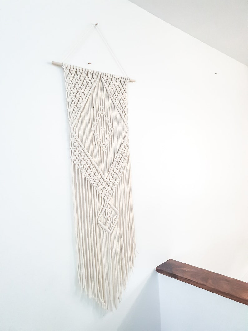 Handmade Beige Macrame Wall Hanging, Bohemian Decor, Narrow and Long, Wall Decor, Woven Wall Hanging image 6