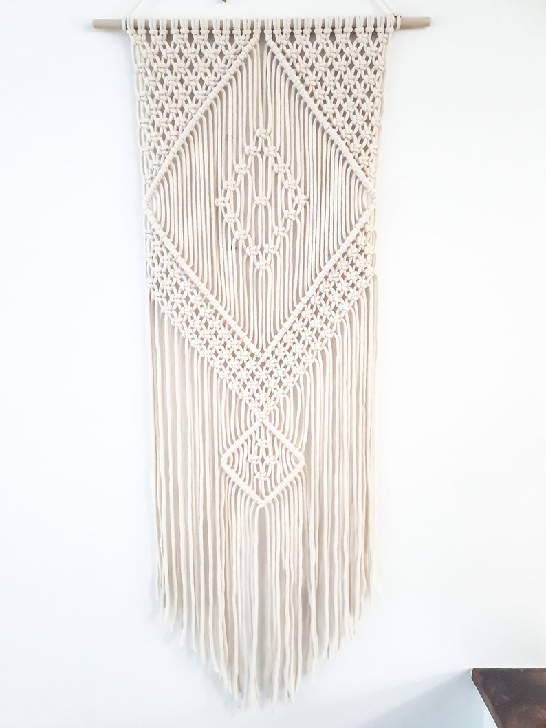 Handmade Beige Macrame Wall Hanging, Bohemian Decor, Narrow and Long, Wall Decor, Woven Wall Hanging image 4