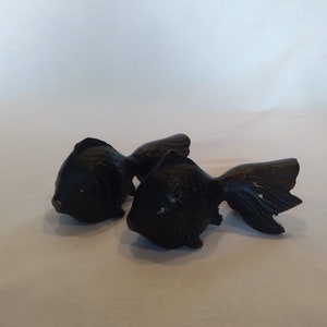 Vintage Black Painted Brass Goldfish Pair