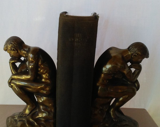 Brass Bookends/the Thinker Bookends/1928 the Thinker Bookends/vintage Brass Bookends/the Thinker