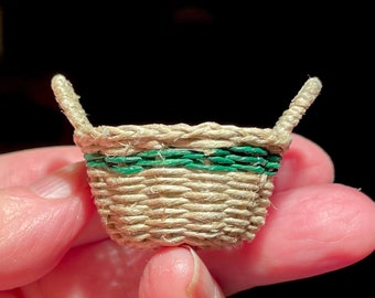 Miniature two handle basket with a stripe