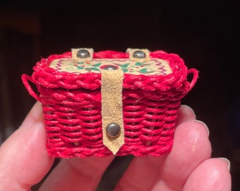 Miniature Red Tole Painted Picnic Basket