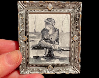 Original Miniature Watercolor painting for dollhouse framed