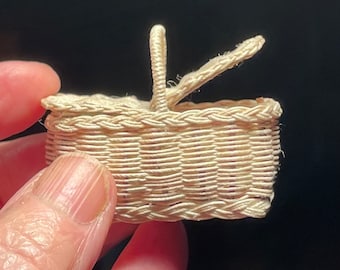 Miniature Handwoven Picnic Basket for dollhouse