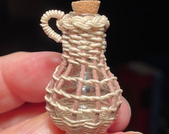 Miniature Demijohn: Handwoven Dollhouse Bottle with Cork