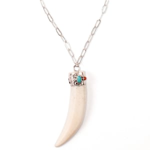 Mountain Jam Necklace | Silver / Carved Bone Tooth / Turquoise / Coral