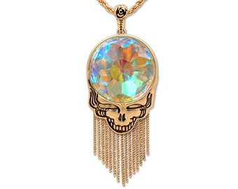 Grateful Dead Steal Your Face Rainbow Prism Necklace | Gold
