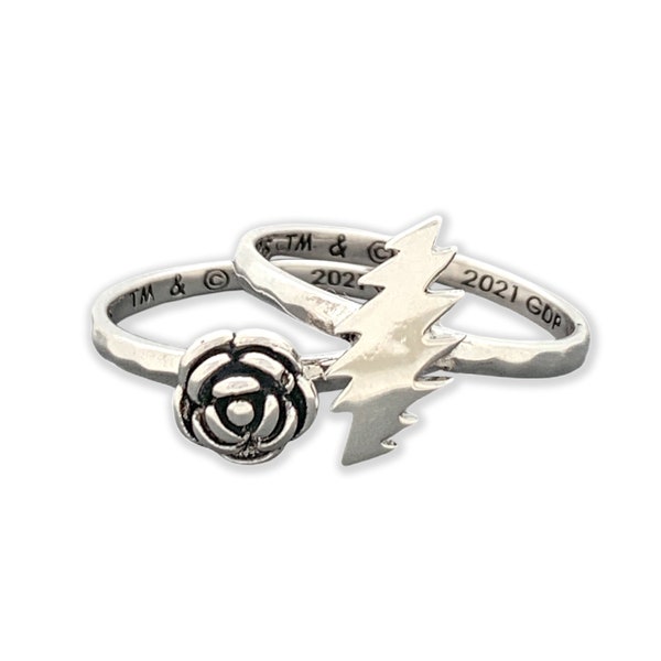 Grateful Dead Crazy Fingers Stacking Rings - Silver