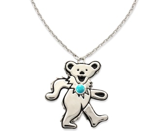 Grateful Dead Dancing Bear Birthstone Necklace | Silver