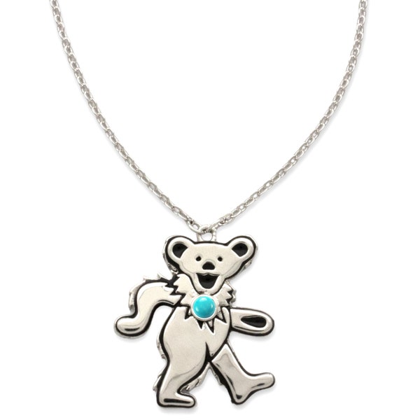 Grateful Dead Dancing Bear Birthstone Necklace | Silver