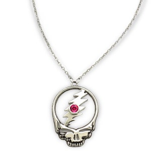 Grateful Dead Steal Your Face Birthstone Necklace | Silver