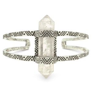 Pulsera de manguito de cristal / plata / cuarzo