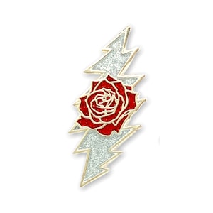 Rose & Bolt Logo Pin | Silver Sparkle