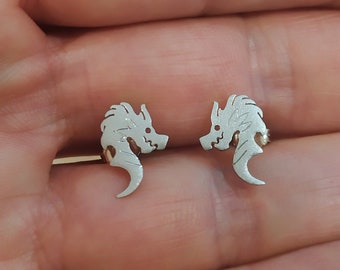 Silver Studs-Silver Stud Dragon Earrings-Sterling Silver Dragon Earrings-Earstuds-Dragon Jewelry-Drache Ohrringe-Schmuck-Argent-Plata-Dragon