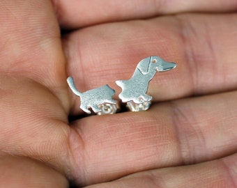 Silver Dachshund Stud Earrings-Silver Animal-Pet Jewelry-Dog Studs-Animal Earrings-Earstuds-Hund Ohrringe-Schmuck-Pendientes-Argent-Plata