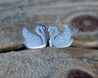 Silver Studs-Silver Swan Earrings-Bird Studs-Swan Studs-Birds Jewelry-Silver Animal Jewelry-Gift Idea-Schmuck Ohrringe Schwan-Argent-Plata