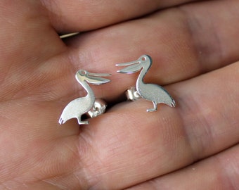 Silver Studs-Silver Pelican Stud Earrings-Bird Studs-Birds Jewelry-Silver Animal Jewelry-Gift Idea-Pelikan Ohrringe-Schmuck-Argent-Plata