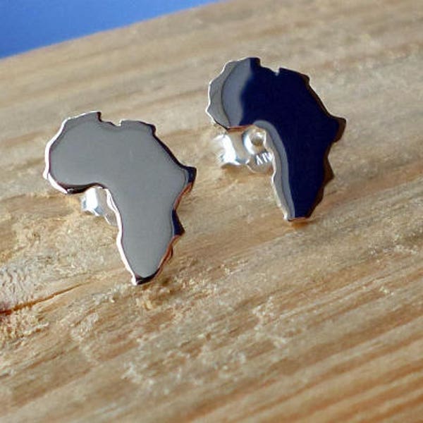 Africa Silver Earrings-Africa Continent Studs-Africa Sterling Earrings-Africa Jewelry-Silver Studs-Gift Idea-Schmuck-Pendientes-Argent-Plata