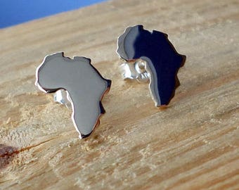 Africa Silver Earrings-Africa Continent Studs-Africa Sterling Earrings-Africa Jewelry-Silver Studs-Gift Idea-Schmuck-Pendientes-Argent-Plata