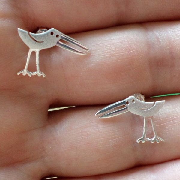 Silver Studs-Silver Stork Earrings-Bird Studs-Bird Jewelry-Silver Animal Jewelry-Storch Ohrringe-Vogel Ohrstecker Schmuck-Argent-Plata