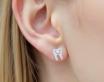 Teeth stud earrings  in sterling silver, handcrafted simple everyday earrings for girls