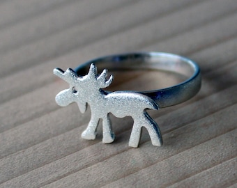 Silver Moose Ring-Moose Charm-Sterling Silver Elk Ring-Silver Animal Jewelry-Elk Charm-Silber Elch-Schmuck-Bijoux-Bague-Plata-Anillo-Joyeria