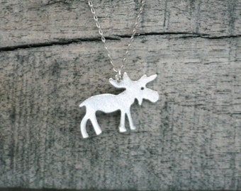 Silver Moose Necklace-Moose Jewelry-Sterling Moose Necklace-Silver Elk Necklace-Moose Pendant-Hirsch-Schmuck-Anhänger-Collier-Collar-Argent